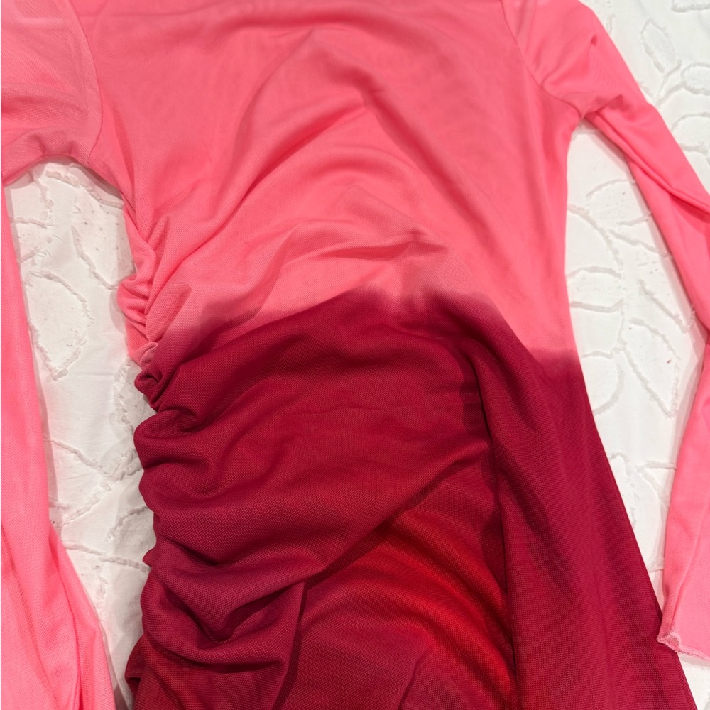 Elegant Pink and Red Ombre Maxi Dress body on size small - Picture 3 of 4
